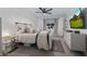 Bright bedroom featuring neutral tones, a ceiling fan, and a modern dresser with a television at 8021 N 16Th Dr, Phoenix, AZ 85021