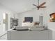 A bright open-concept living room with fireplace and ceiling fan at 1019 W Mohawk Ln, Phoenix, AZ 85027