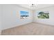 Bright bedroom with carpet, with views of lush palm trees through windows at 1916 W Morningside Dr # 111, Phoenix, AZ 85023