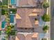 Aerial view of the property featuring a private pool and meticulously landscaped backyard at 19905 E Apricot Ln, Queen Creek, AZ 85142