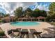 Relaxing community pool area with comfortable lounge chairs, lush landscaping, and shaded cabanas at 1633 E Lakeside Dr # 143, Gilbert, AZ 85234
