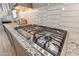 Close-up of a stainless steel gas range with granite countertops and stylish backsplash at 19045 N 269Th Dr, Buckeye, AZ 85396