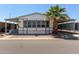 Charming single-story home featuring large windows, a covered carport, and a beautifully landscaped yard with a mature palm tree at 205 S Higley Rd # 300, Mesa, AZ 85206