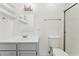 Neat bathroom features a gray vanity, modern sink and fixtures, updated lighting, and a glass-enclosed shower at 2395 S Arizona Rd, Apache Junction, AZ 85119