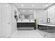 Bright bathroom with modern vanity, freestanding tub, and glass-enclosed shower for a spa-like experience at 3436 E Gary Way, Gilbert, AZ 85234