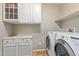 Functional laundry room with overhead cabinets and modern appliances at 4100 S Dewdrop Ct, Gilbert, AZ 85297