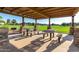 Shaded community picnic area with tables, benches, and barbecue grills at 4100 S Dewdrop Ct, Gilbert, AZ 85297