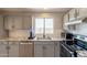 Kitchen area featuring stainless steel appliances, granite countertops, and gray cabinets at 12208 N 41St Ln, Phoenix, AZ 85029