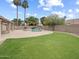 Expansive backyard featuring a well-maintained lawn and a swimming pool perfect for outdoor enjoyment at 1523 E Tulsa St, Chandler, AZ 85225