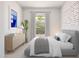 Cozy bedroom featuring a gray bed frame, modern art, and natural light from the large window at 23443 W Albeniz Pl, Buckeye, AZ 85326