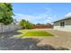 A gravel-covered backyard featuring a square patch of green turf at 1511 E Harmony Ave, Mesa, AZ 85204