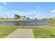 Picturesque view of the community pond surrounded by lush green grass, perfect for a relaxing walk at 1511 E Harmony Ave, Mesa, AZ 85204