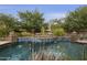 A backyard swimming pool surrounded by lush landscaping and a raised water feature at 2727 S Balboa Dr, Gilbert, AZ 85295
