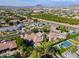 Aerial view of the neighborhood featuring pool, sports court, and lush mature landscaping at 3949 E Norcroft Cir, Mesa, AZ 85215