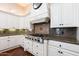 Modern kitchen with stainless steel stove and custom decorative backsplash at 3949 E Norcroft Cir, Mesa, AZ 85215