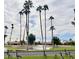 Landscaped pond view featuring fountains, palm trees, and a gaggle of geese at 19400 N Westbrook Pkwy # 216, Peoria, AZ 85382
