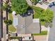 Aerial view of the property showcasing the roof, well-maintained landscaping, patio, and surrounding neighborhood at 4711 S Los Feliz Dr, Tempe, AZ 85282