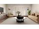 Staged living room featuring attractive wood floors, shuttered doors, and modern decor at 5208 S Deborah Dr, Tempe, AZ 85283