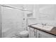 Bathroom featuring a single sink vanity, a toilet and a walk in shower at 7807 E Main St # F36, Mesa, AZ 85207