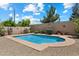 Private backyard pool surrounded by mature landscaping and a decorative wall, creating an ideal outdoor retreat at 125 N 107Th Dr, Avondale, AZ 85323
