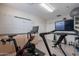Bright exercise room with Peloton bike, treadmill and wall-mounted organization system at 18868 E Mockingbird Dr, Queen Creek, AZ 85142