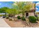 A well-maintained home with desert landscaping, showcasing decorative trees and plants along a sidewalk at 26853 N 89Th Dr, Peoria, AZ 85383