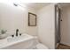 White bathroom featuring a new vanity, updated lighting and a walk-in shower at 4538 E Shomi St, Phoenix, AZ 85044