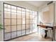 View of enclosed courtyard with brick pavers through the sliding glass doors at 4538 E Shomi St, Phoenix, AZ 85044
