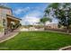 Well-maintained backyard with green lawn, mature trees, and privacy fence, perfect for outdoor living at 9825 E Gary St, Mesa, AZ 85207