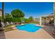 A tranquil backyard featuring a refreshing pool, comfortable seating, and lush greenery at 1014 W Mulberry Dr, Chandler, AZ 85286