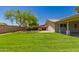 Backyard with green grass and bright bougainvillea at 1115 E Carter Dr, Tempe, AZ 85282