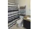 This bathroom includes a toilet, vanity, and shower with decorative shower curtain at 11770 W Aster Dr, El Mirage, AZ 85335