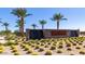 Ovation at Mountain Falls entrance sign with lush desert landscaping, water feature, and palm trees at 1272 W Camina Buena Vis, Queen Creek, AZ 85140