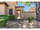 Private front courtyard entrance to home featuring desert landscaping, brick pavers, and shade at 1508 N Alta Mesa Dr # 120, Mesa, AZ 85205