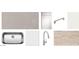 Kitchen material selections featuring quartz counters, white cabinets, stainless sink, tile backsplash, faucet, and flooring at 2325 E Homesteader Rd, San Tan Valley, AZ 85140