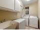 Functional laundry room with washer, dryer, and ample storage cabinets, offering convenience and organization at 35206 N 27Th Ave, Phoenix, AZ 85086