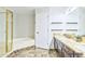 Elegant bathroom with a granite countertop vanity, a separate shower, and a soaking tub at 1962 E Morrow Dr, Phoenix, AZ 85024