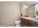 This powder room has tile floors, marbled granite countertop, decorative mirror and sink at 140 E Rio Salado Pkwy # 402, Tempe, AZ 85281