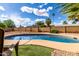 Beautiful in-ground pool, mature landscaping and a block fence surround the property at 1650 E Gary St, Mesa, AZ 85203