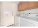 Convenient laundry area with washer, dryer, and cabinets, providing efficient functionality and storage solutions at 3002 S Marigold Pl, Chandler, AZ 85248