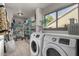 Well-organized laundry room with storage shelves, modern washer and dryer and natural light streaming through the window at 424 W Midland Ln, Gilbert, AZ 85233
