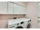 Efficient laundry room equipped with modern appliances, storage cabinets, and a convenient side door, enhancing functionality at 8907 N 85Th Way, Scottsdale, AZ 85258