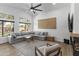 Spacious living room with comfortable seating, modern decor, a ceiling fan, and plenty of natural light at 108 E Horseshoe Ave, Gilbert, AZ 85296