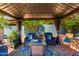 Gazebo interior featuring outdoor furniture and shade curtains, surrounded by lush backyard landscaping at 1361 N Claiborne --, Mesa, AZ 85205