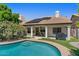 Inviting backyard pool with lush landscaping, covered patio, and solar panels on the roof of the single story home at 15829 S 13Th Pl, Phoenix, AZ 85048