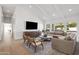 Bright living room with vaulted ceilings, wood floors, a large sofa, and modern furniture at 6701 E San Miguel Ave, Paradise Valley, AZ 85253