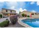Expansive backyard with pool, patio, lush landscaping, and outdoor seating areas at 1647 W Gold Mine Way, San Tan Valley, AZ 85144