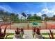 Outdoor tennis court surrounded by landscaping, palm trees and green space on a sunny day at 29344 N 132Nd Ln, Peoria, AZ 85383