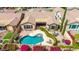 Aerial view of the backyard with a large pool, lush landscaping, and a patio area at 3613 W Plymouth Dr, Anthem, AZ 85086