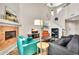 Sunlit living room featuring tall ceilings, a fireplace, hardwood floors, and comfortable seating at 4301 N 21St St # 3, Phoenix, AZ 85016